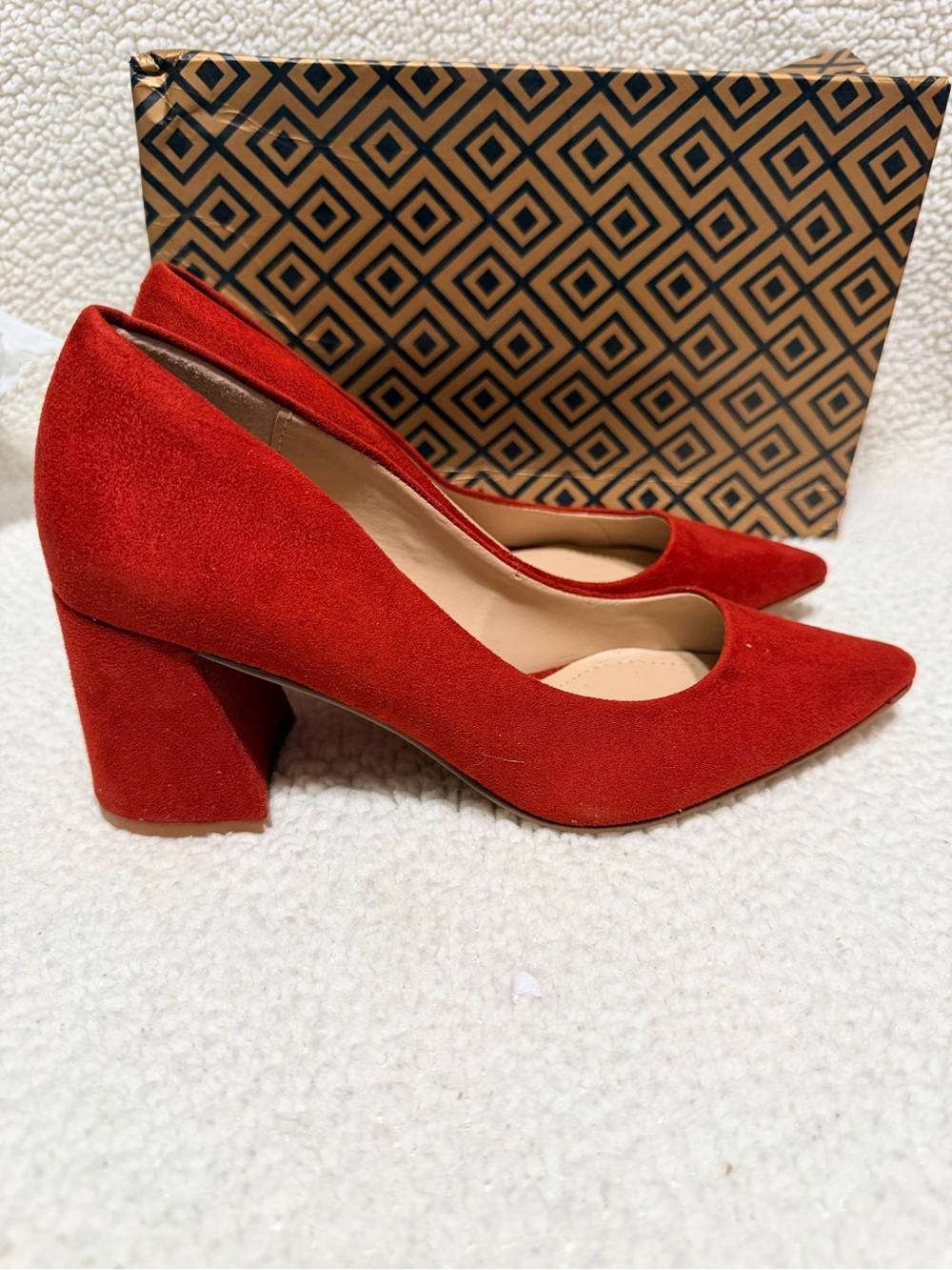 Charles By Charles David Red Pointed Block Heel Pumps